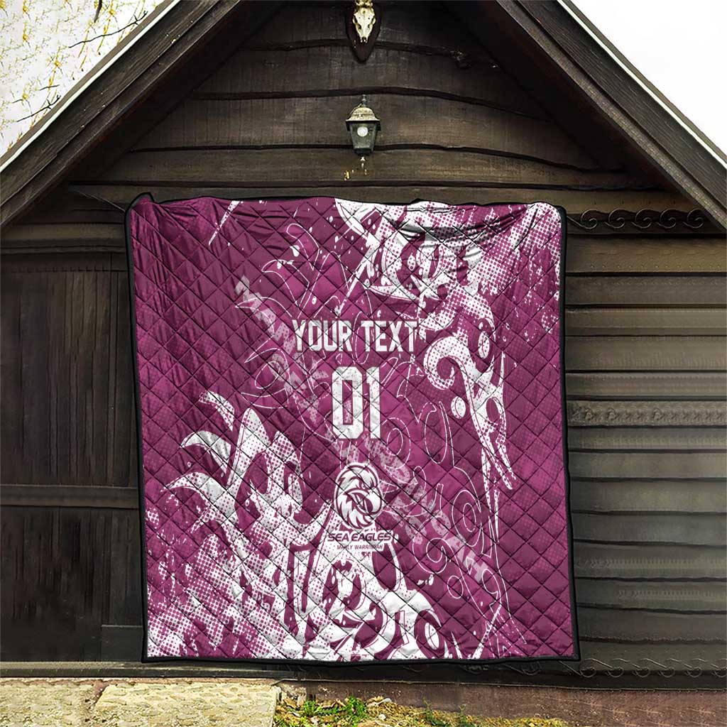 Personalized Manly Warringah Sea Eagles Rugby Quilt Urban Street Graffiti Style - Distressed Splatter Elements