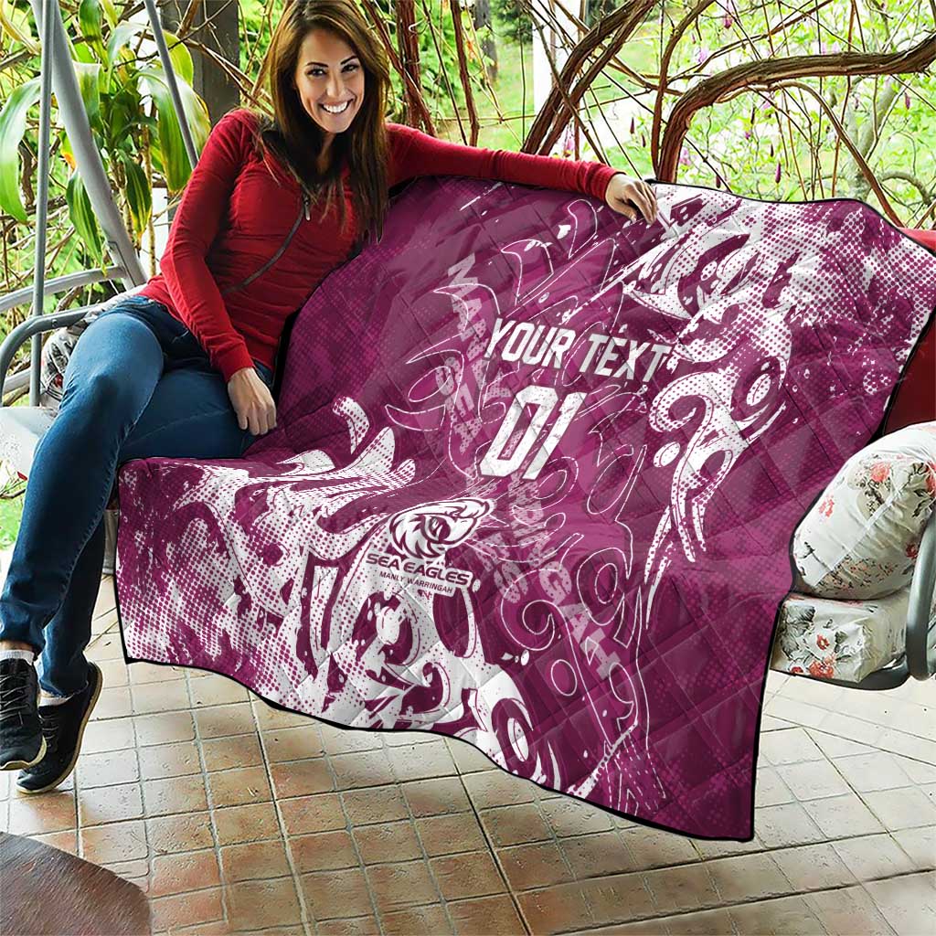 Personalized Manly Warringah Sea Eagles Rugby Quilt Urban Street Graffiti Style - Distressed Splatter Elements