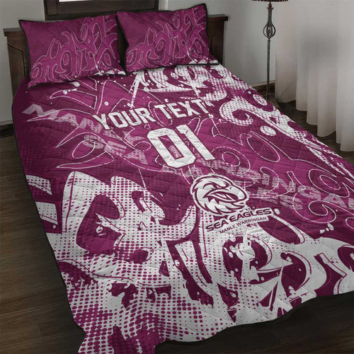 Personalized Manly Warringah Sea Eagles Rugby Quilt Bed Set Urban Street Graffiti Style - Distressed Splatter Elements