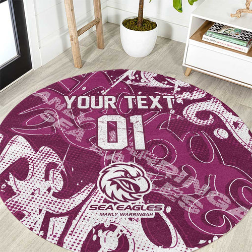 Personalized Manly Warringah Sea Eagles Rugby Round Carpet Urban Street Graffiti Style - Distressed Splatter Elements