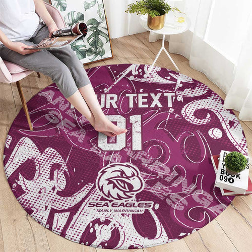 Personalized Manly Warringah Sea Eagles Rugby Round Carpet Urban Street Graffiti Style - Distressed Splatter Elements