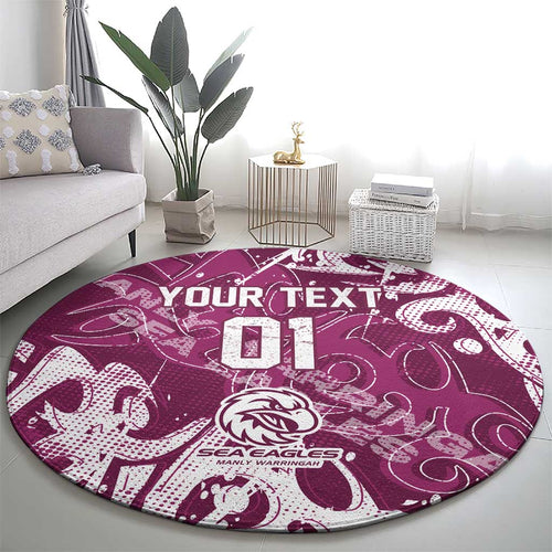 Personalized Manly Warringah Sea Eagles Rugby Round Carpet Urban Street Graffiti Style - Distressed Splatter Elements