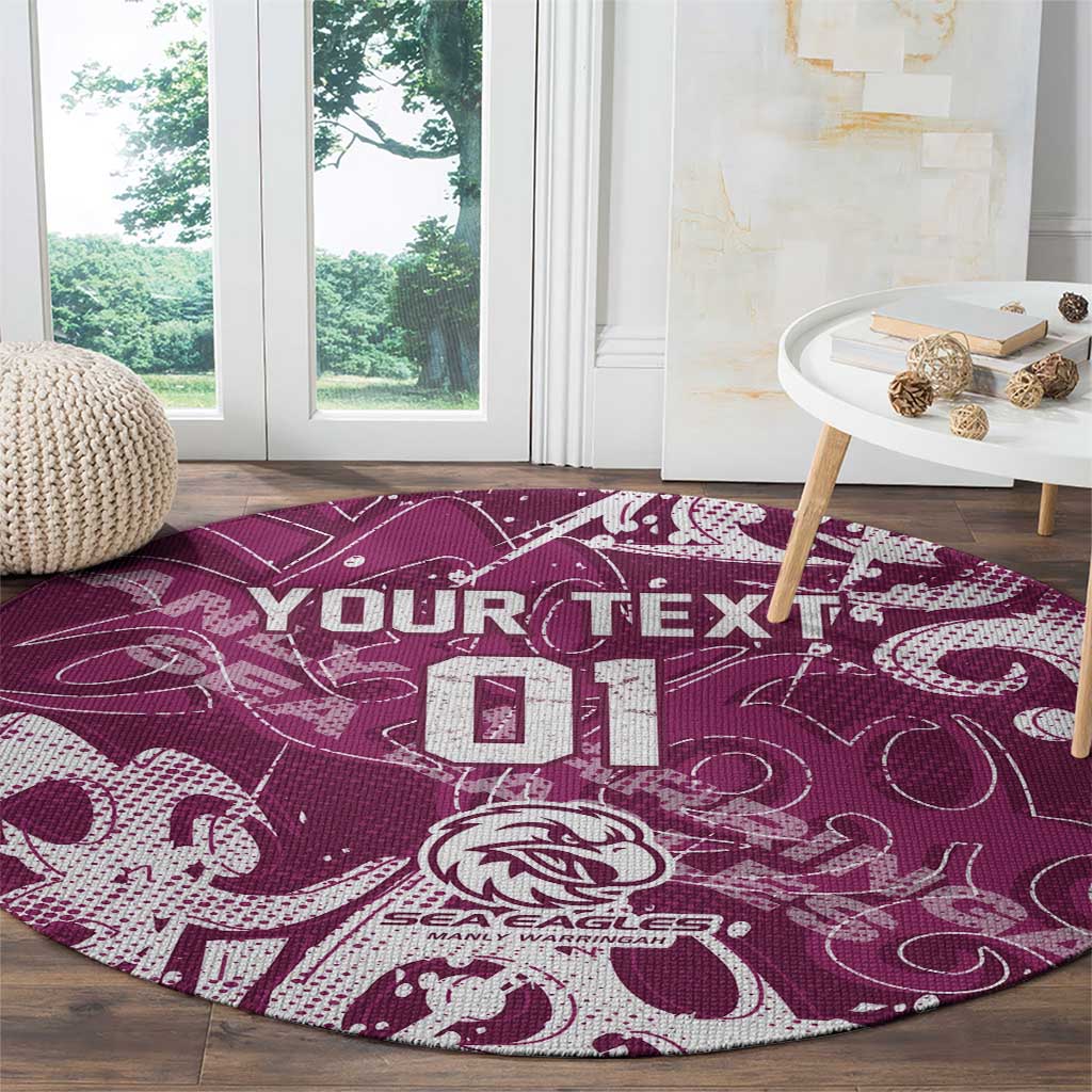Personalized Manly Warringah Sea Eagles Rugby Round Carpet Urban Street Graffiti Style - Distressed Splatter Elements