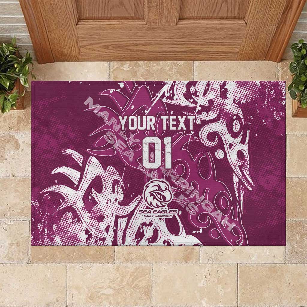 Personalized Manly Warringah Sea Eagles Rugby Rubber Doormat Urban Street Graffiti Style - Distressed Splatter Elements