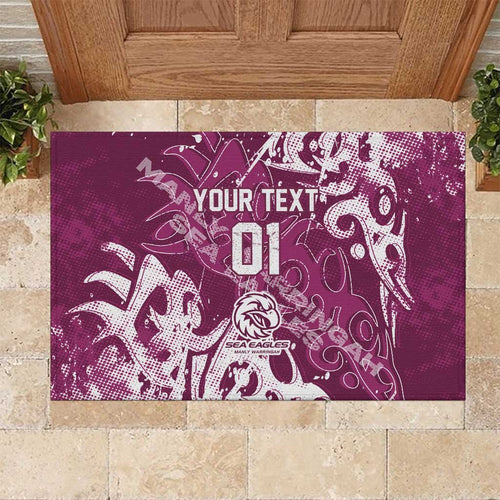 Personalized Manly Warringah Sea Eagles Rugby Rubber Doormat Urban Street Graffiti Style - Distressed Splatter Elements