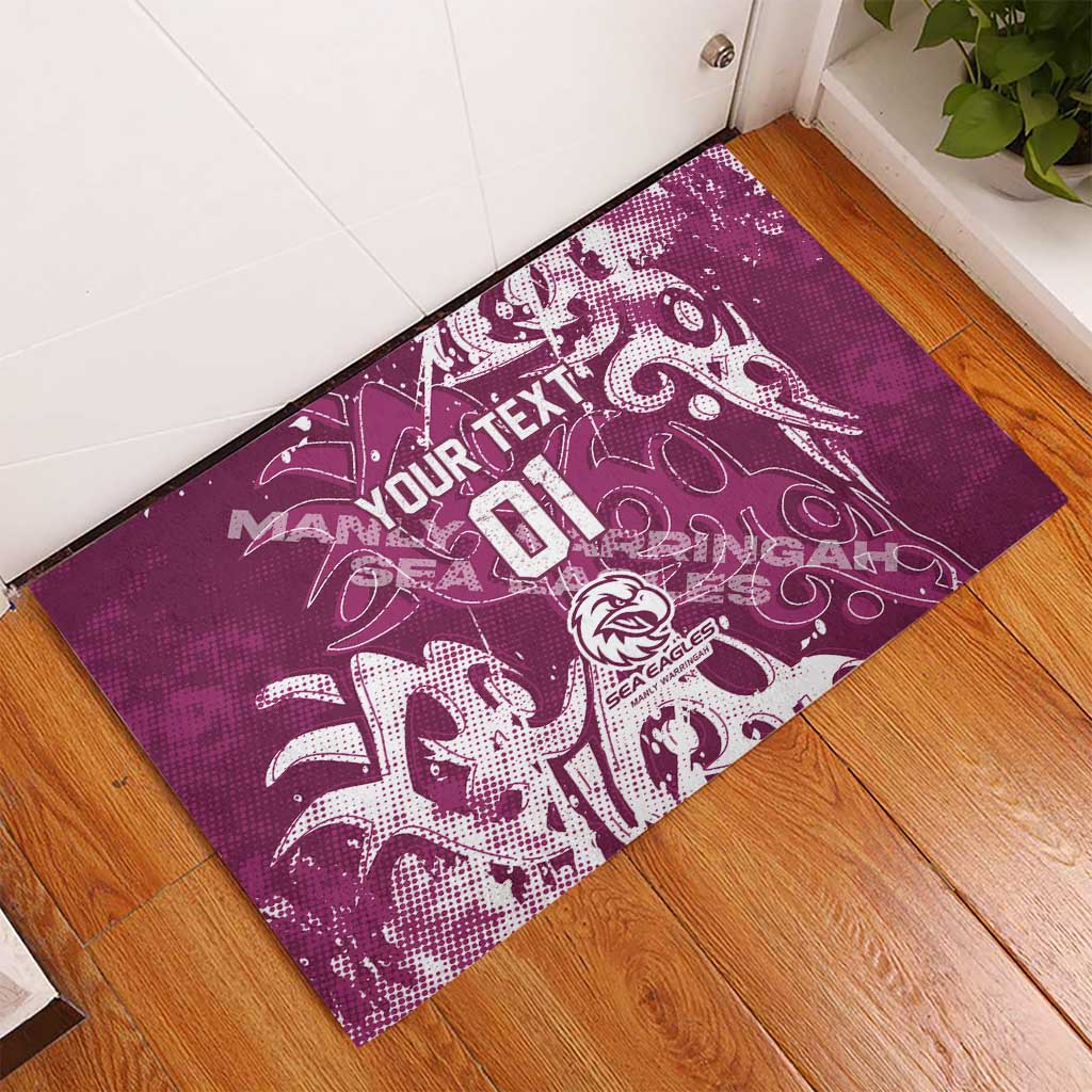 Personalized Manly Warringah Sea Eagles Rugby Rubber Doormat Urban Street Graffiti Style - Distressed Splatter Elements