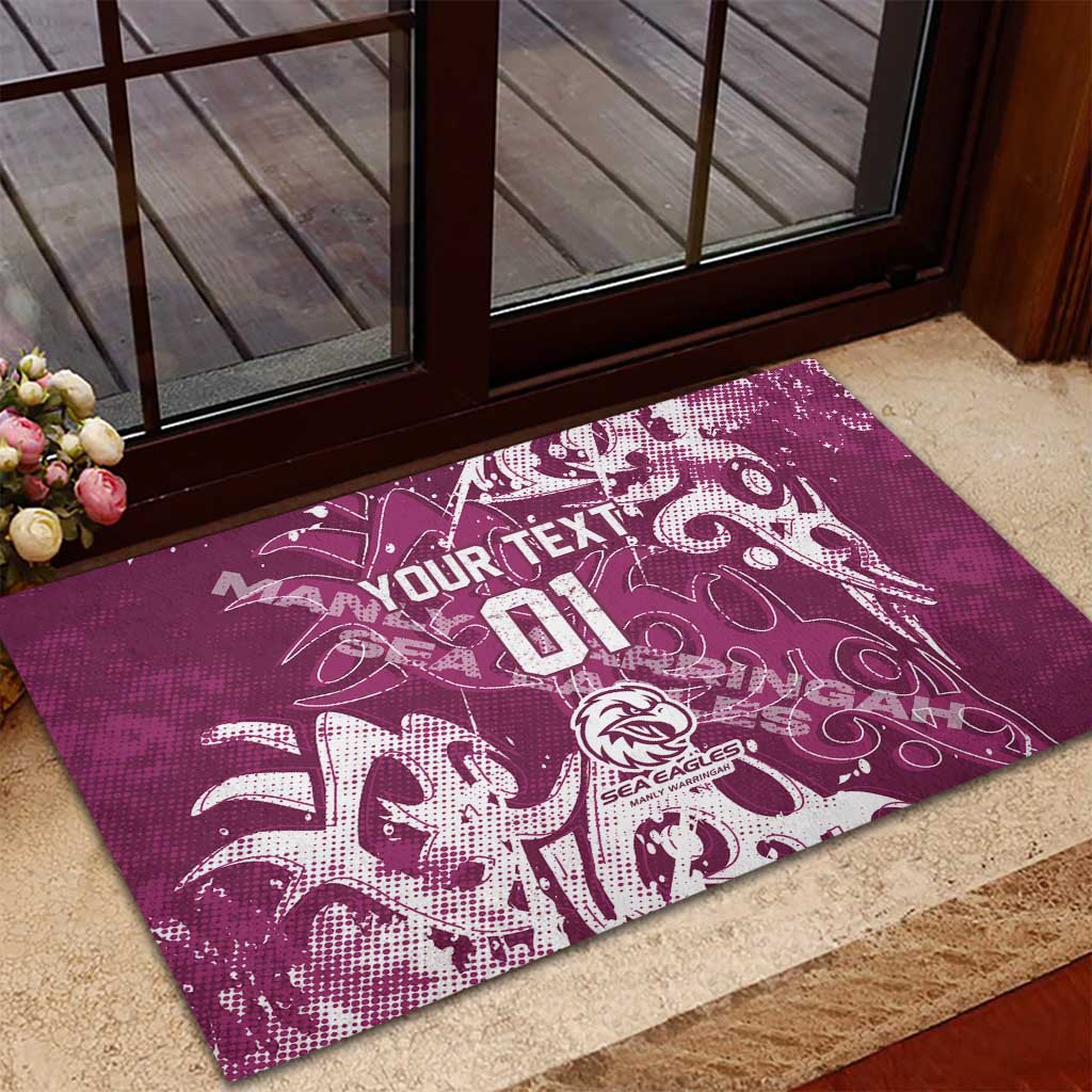Personalized Manly Warringah Sea Eagles Rugby Rubber Doormat Urban Street Graffiti Style - Distressed Splatter Elements
