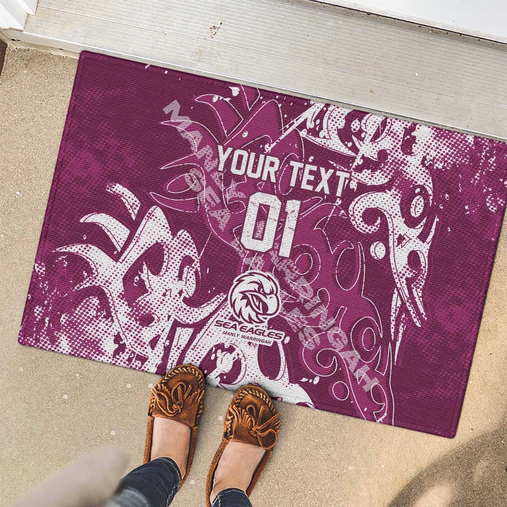 Personalized Manly Warringah Sea Eagles Rugby Rubber Doormat Urban Street Graffiti Style - Distressed Splatter Elements