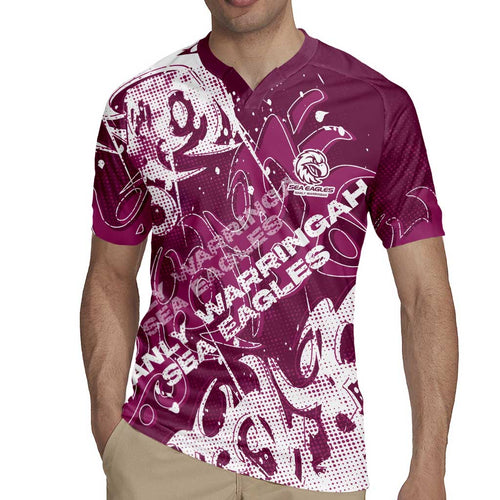 Personalized Manly Warringah Sea Eagles Rugby Rugby Jersey Urban Street Graffiti Style - Distressed Splatter Elements