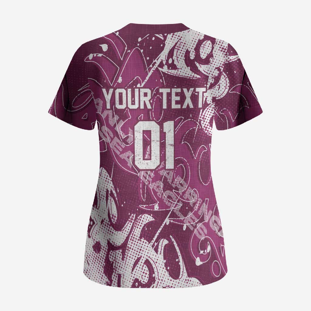 Personalized Manly Warringah Sea Eagles Rugby Scrub Top Urban Street Graffiti Style - Distressed Splatter Elements