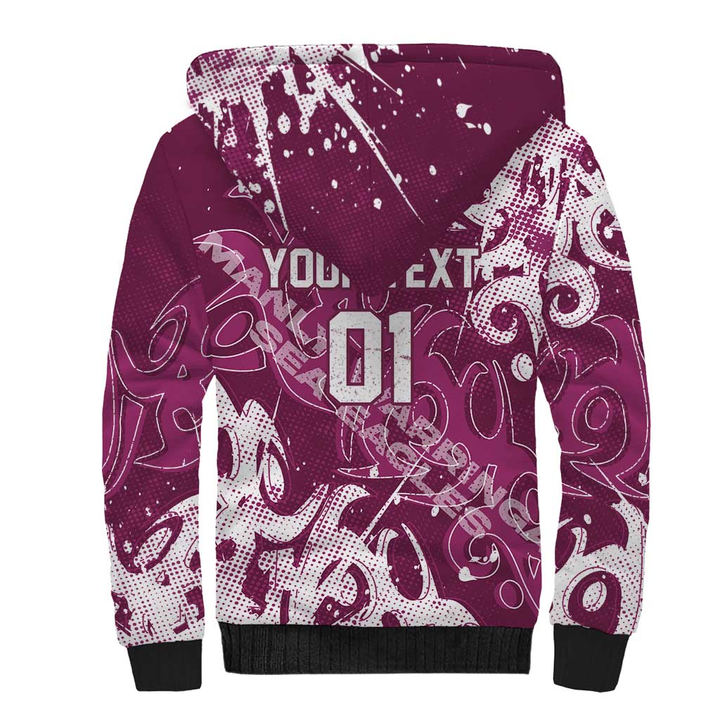 Personalized Manly Warringah Sea Eagles Rugby Sherpa Hoodie Urban Street Graffiti Style - Distressed Splatter Elements