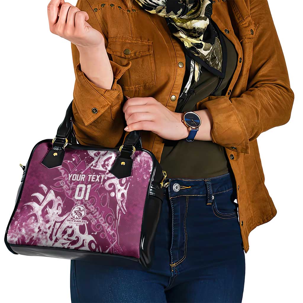 Personalized Manly Warringah Sea Eagles Rugby Shoulder Handbag Urban Street Graffiti Style - Distressed Splatter Elements