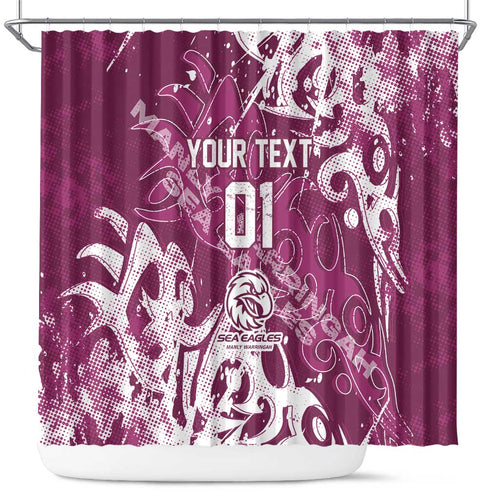 Personalized Manly Warringah Sea Eagles Rugby Shower Curtain Urban Street Graffiti Style - Distressed Splatter Elements