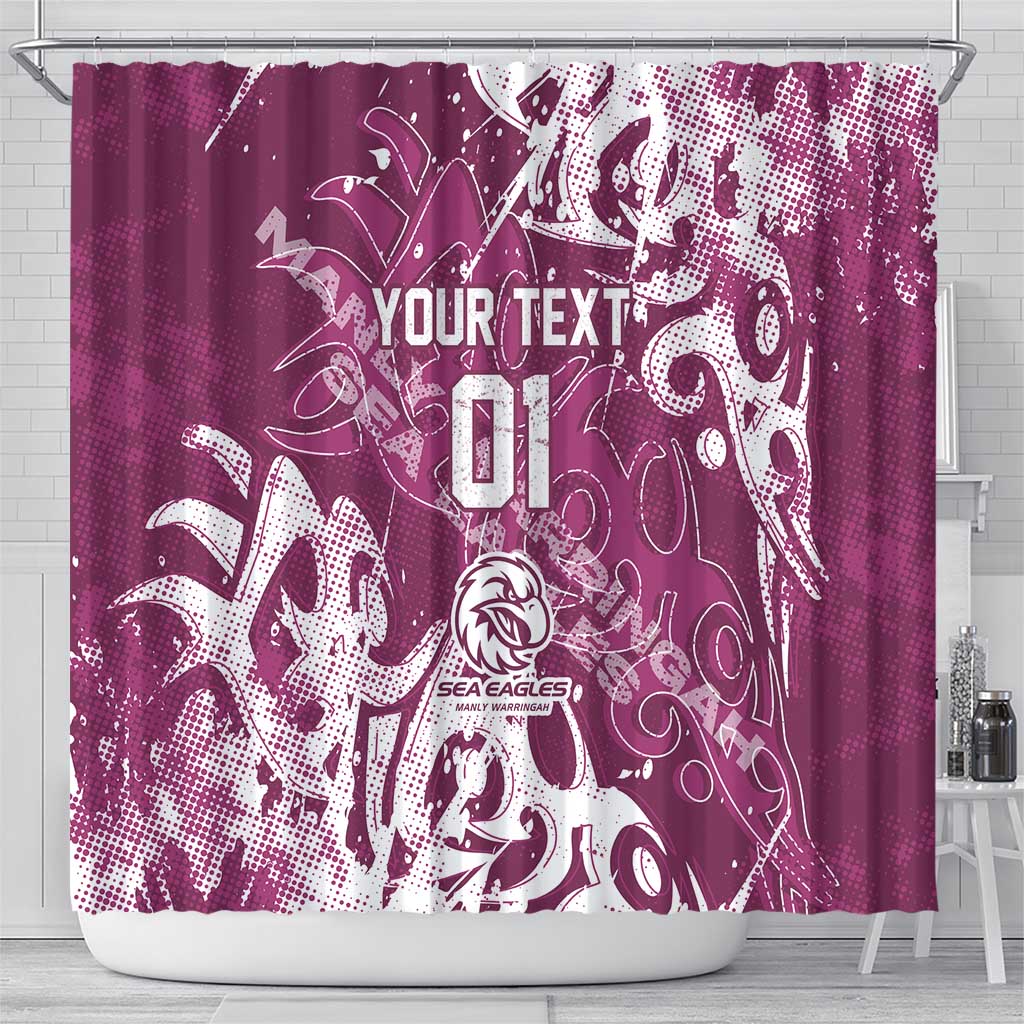 Personalized Manly Warringah Sea Eagles Rugby Shower Curtain Urban Street Graffiti Style - Distressed Splatter Elements