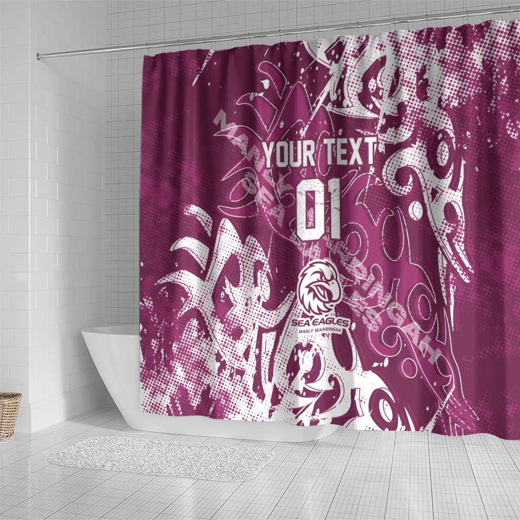 Personalized Manly Warringah Sea Eagles Rugby Shower Curtain Urban Street Graffiti Style - Distressed Splatter Elements