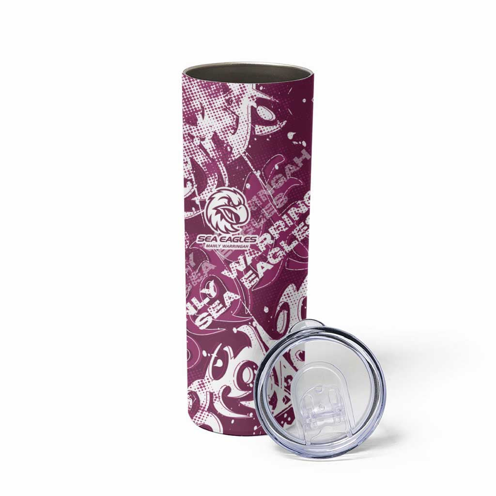 Personalized Manly Warringah Sea Eagles Rugby Skinny Tumbler Urban Street Graffiti Style - Distressed Splatter Elements