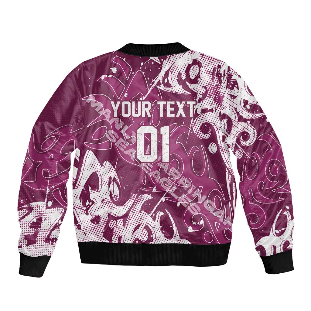 Personalized Manly Warringah Sea Eagles Rugby Sleeve Zip Bomber Jacket Urban Street Graffiti Style - Distressed Splatter Elements