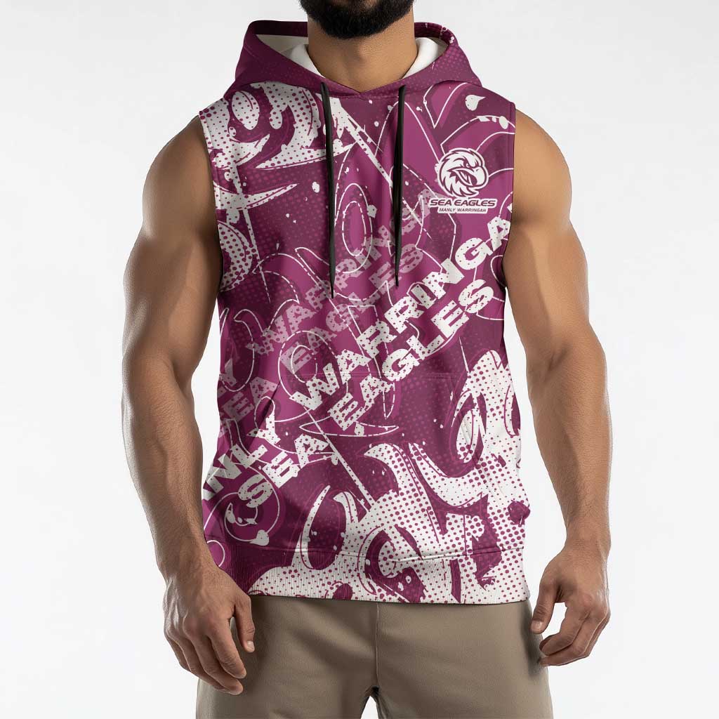Personalized Manly Warringah Sea Eagles Rugby Sleeveless Hoodie Urban Street Graffiti Style - Distressed Splatter Elements