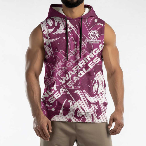 Personalized Manly Warringah Sea Eagles Rugby Sleeveless Hoodie Urban Street Graffiti Style - Distressed Splatter Elements
