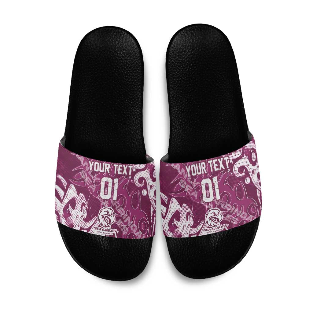 Personalized Manly Warringah Sea Eagles Rugby Slide Sandals Urban Street Graffiti Style - Distressed Splatter Elements