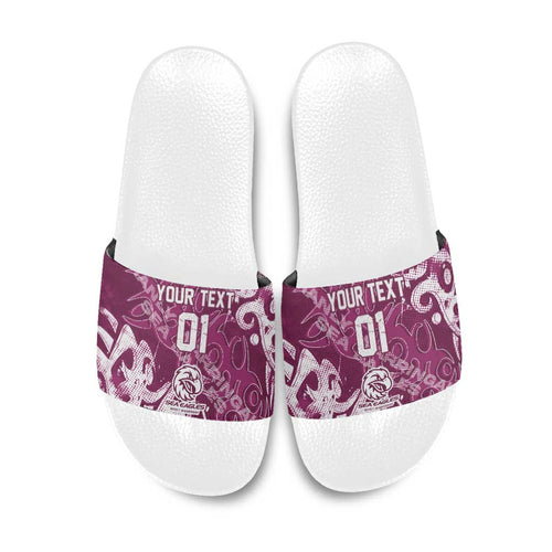Personalized Manly Warringah Sea Eagles Rugby Slide Sandals Urban Street Graffiti Style - Distressed Splatter Elements