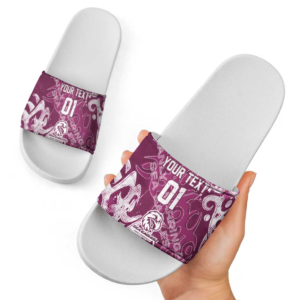 Personalized Manly Warringah Sea Eagles Rugby Slide Sandals Urban Street Graffiti Style - Distressed Splatter Elements