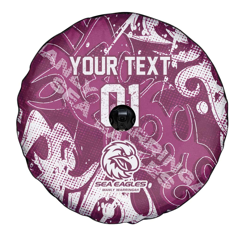 Personalized Manly Warringah Sea Eagles Rugby Spare Tire Cover Urban Street Graffiti Style - Distressed Splatter Elements