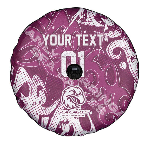 Personalized Manly Warringah Sea Eagles Rugby Spare Tire Cover Urban Street Graffiti Style - Distressed Splatter Elements