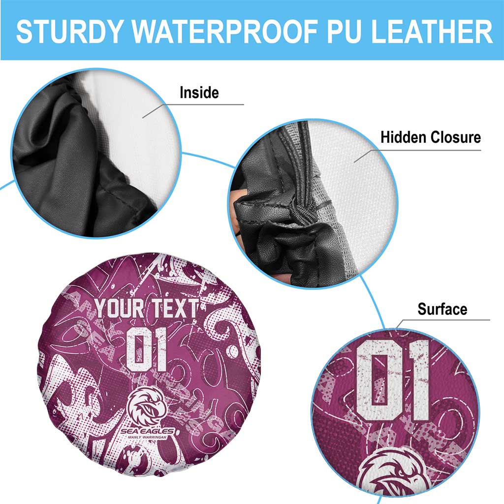 Personalized Manly Warringah Sea Eagles Rugby Spare Tire Cover Urban Street Graffiti Style - Distressed Splatter Elements