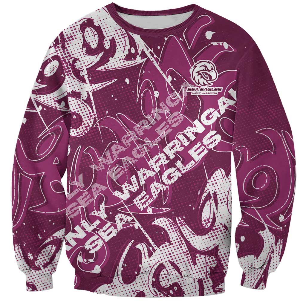 Personalized Manly Warringah Sea Eagles Rugby Sweatshirt Urban Street Graffiti Style - Distressed Splatter Elements