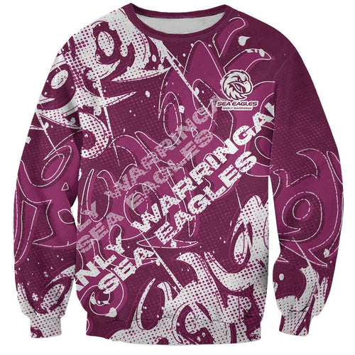 Personalized Manly Warringah Sea Eagles Rugby Sweatshirt Urban Street Graffiti Style - Distressed Splatter Elements