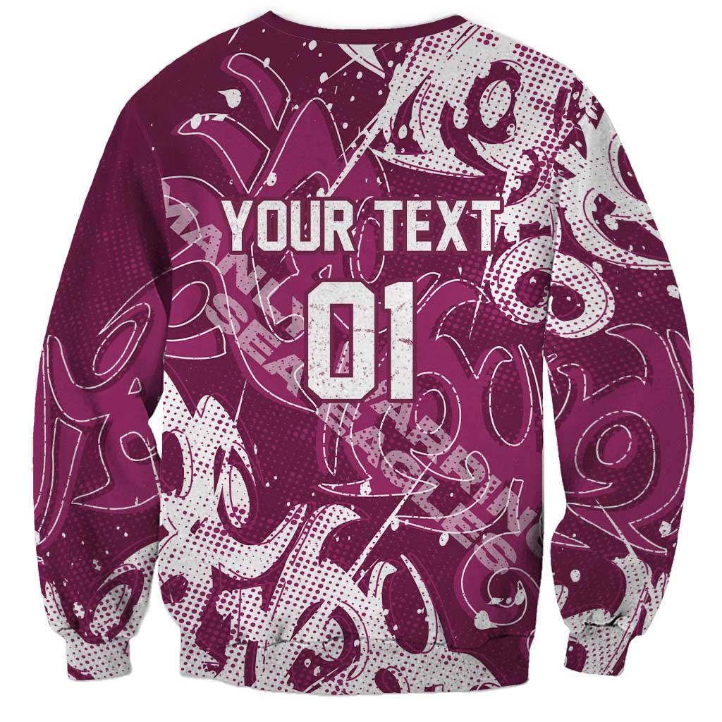 Personalized Manly Warringah Sea Eagles Rugby Sweatshirt Urban Street Graffiti Style - Distressed Splatter Elements