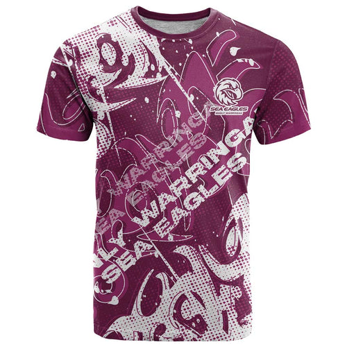 Personalized Manly Warringah Sea Eagles Rugby T Shirt Urban Street Graffiti Style - Distressed Splatter Elements