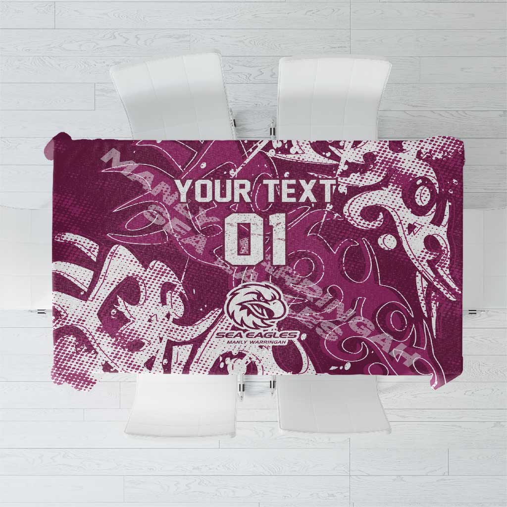 Personalized Manly Warringah Sea Eagles Rugby Tablecloth Urban Street Graffiti Style - Distressed Splatter Elements