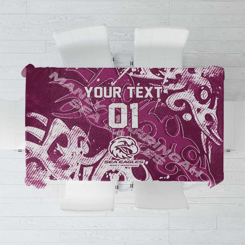 Personalized Manly Warringah Sea Eagles Rugby Tablecloth Urban Street Graffiti Style - Distressed Splatter Elements