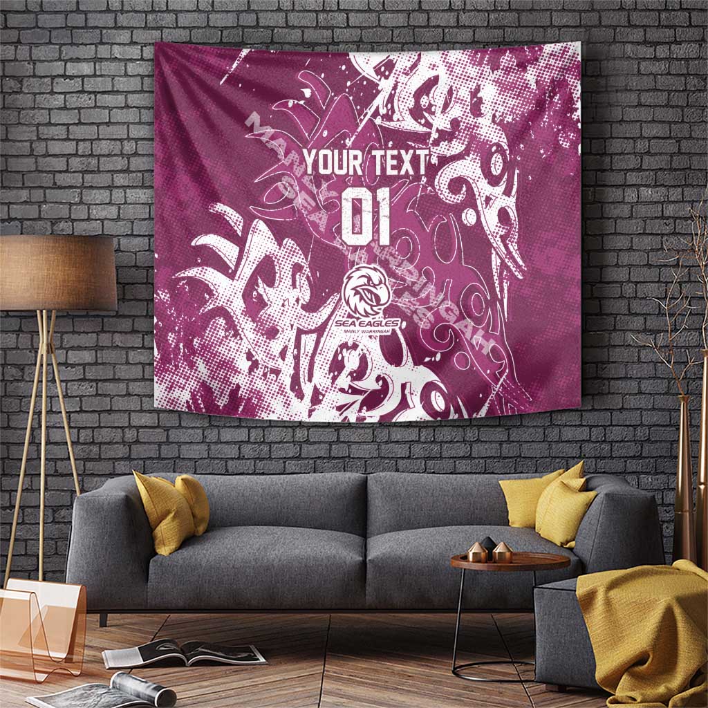 Personalized Manly Warringah Sea Eagles Rugby Tapestry Urban Street Graffiti Style - Distressed Splatter Elements