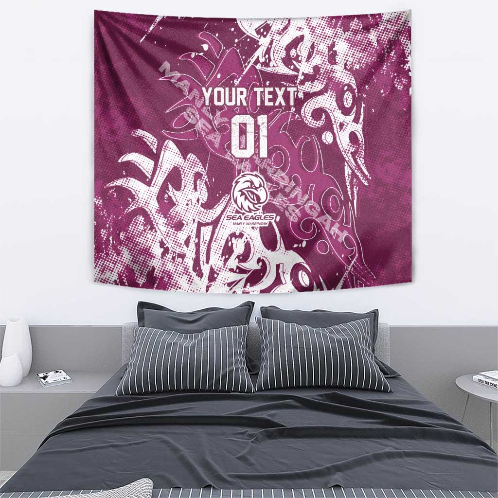 Personalized Manly Warringah Sea Eagles Rugby Tapestry Urban Street Graffiti Style - Distressed Splatter Elements