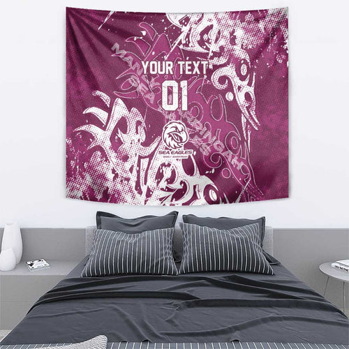 Personalized Manly Warringah Sea Eagles Rugby Tapestry Urban Street Graffiti Style - Distressed Splatter Elements