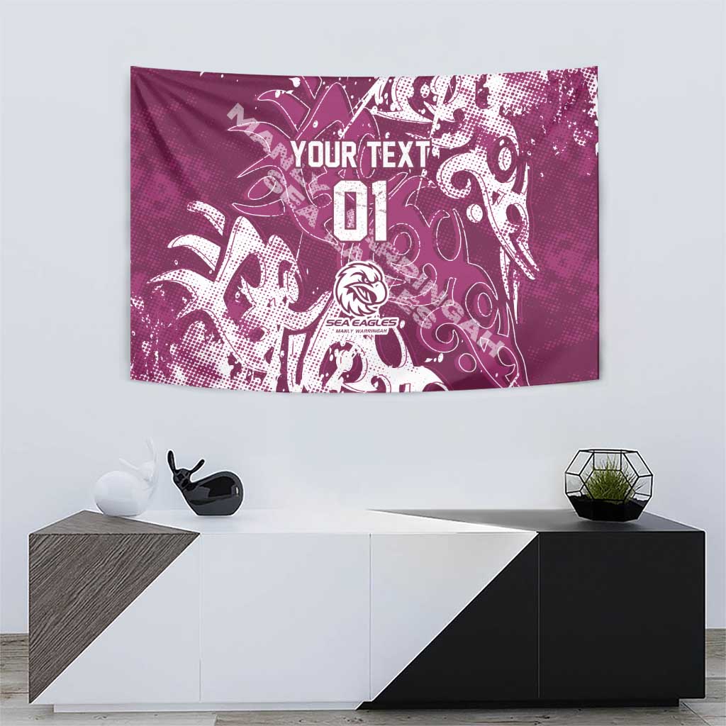 Personalized Manly Warringah Sea Eagles Rugby Tapestry Urban Street Graffiti Style - Distressed Splatter Elements