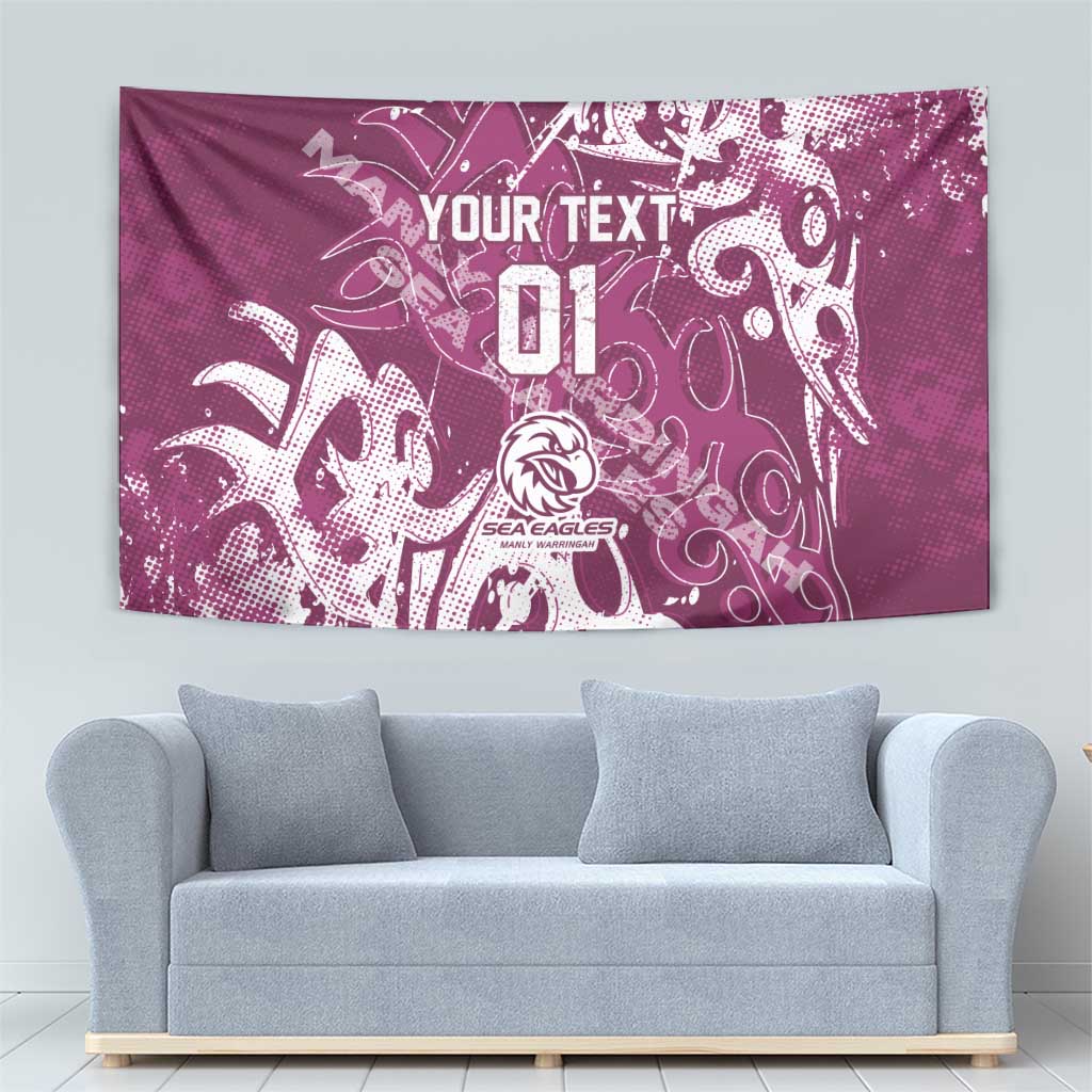 Personalized Manly Warringah Sea Eagles Rugby Tapestry Urban Street Graffiti Style - Distressed Splatter Elements