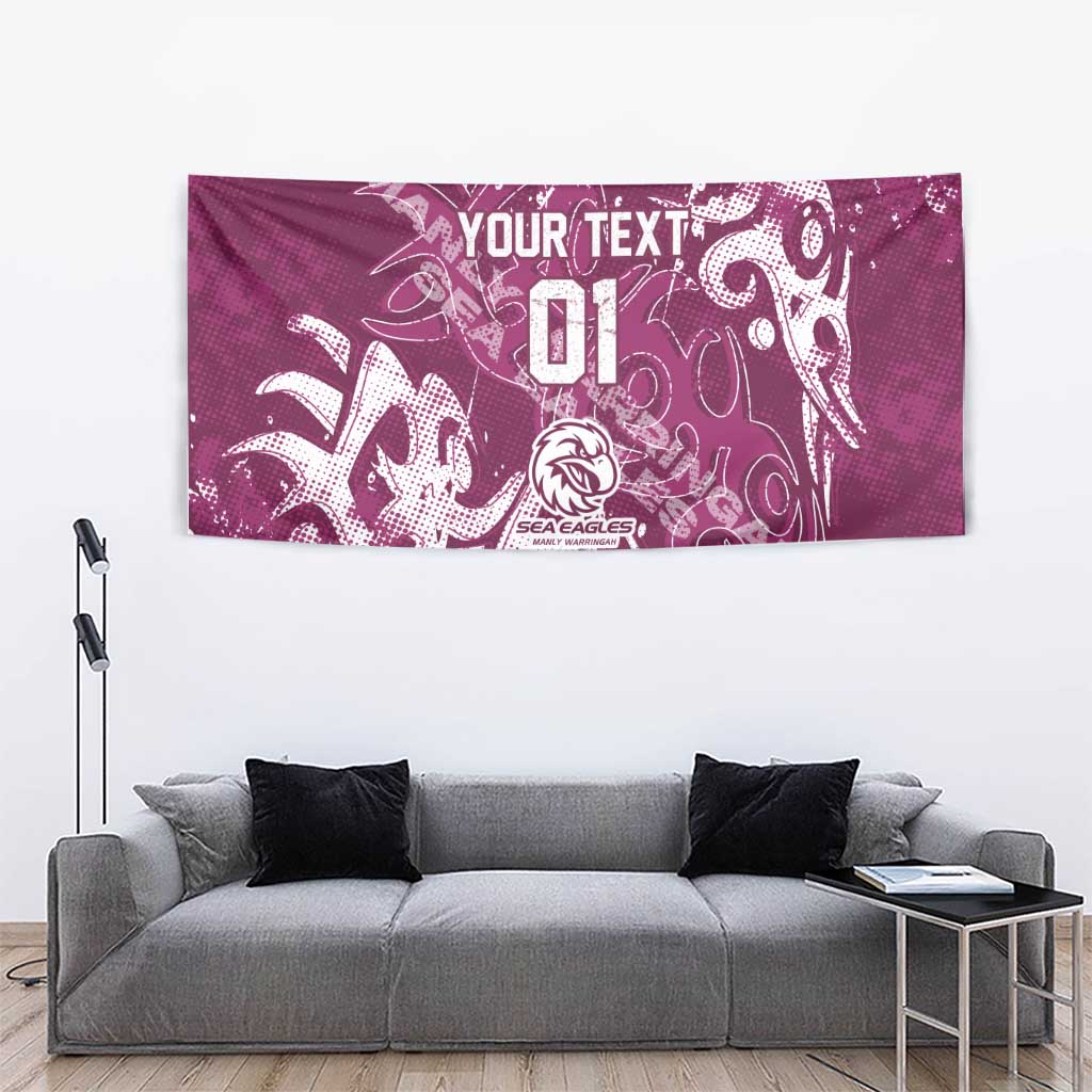 Personalized Manly Warringah Sea Eagles Rugby Tapestry Urban Street Graffiti Style - Distressed Splatter Elements
