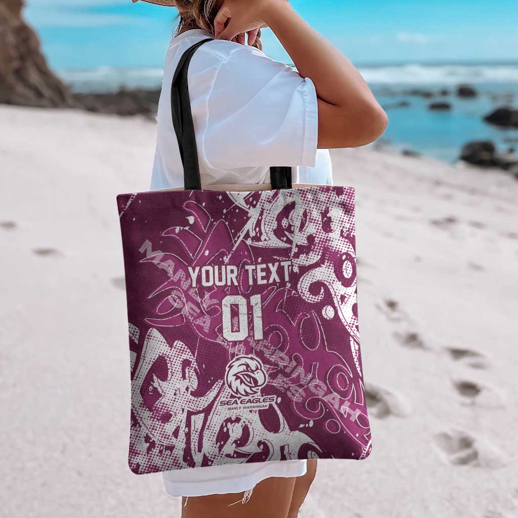 Personalized Manly Warringah Sea Eagles Rugby Tote Bag Urban Street Graffiti Style - Distressed Splatter Elements