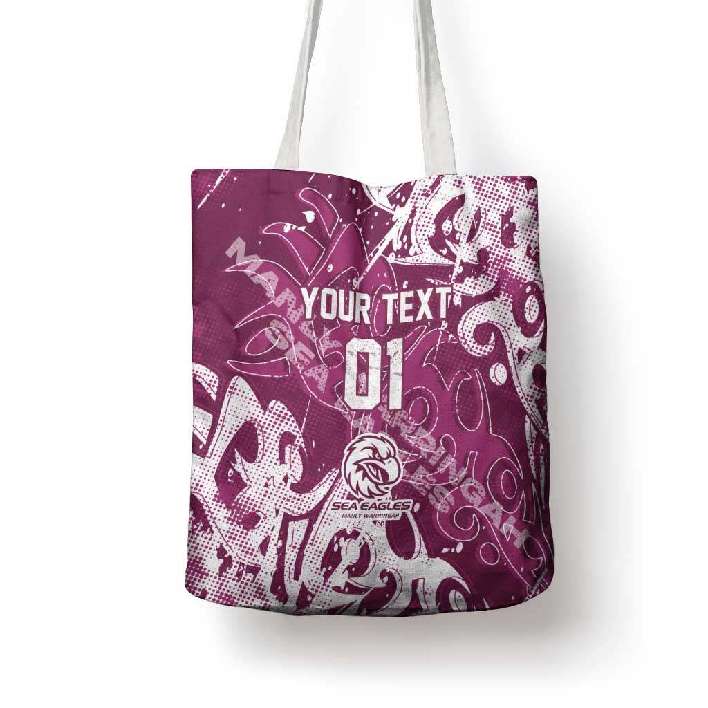 Personalized Manly Warringah Sea Eagles Rugby Tote Bag Urban Street Graffiti Style - Distressed Splatter Elements
