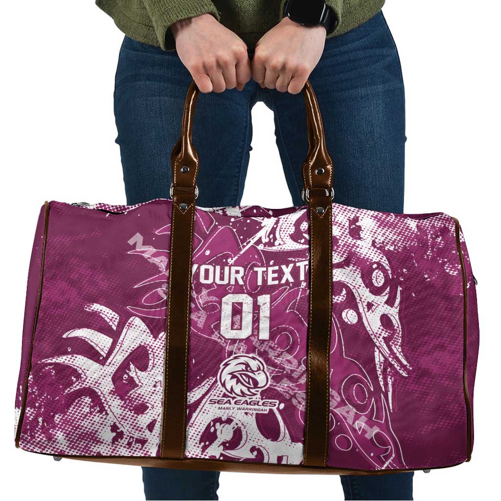 Personalized Manly Warringah Sea Eagles Rugby Travel Bag Urban Street Graffiti Style - Distressed Splatter Elements