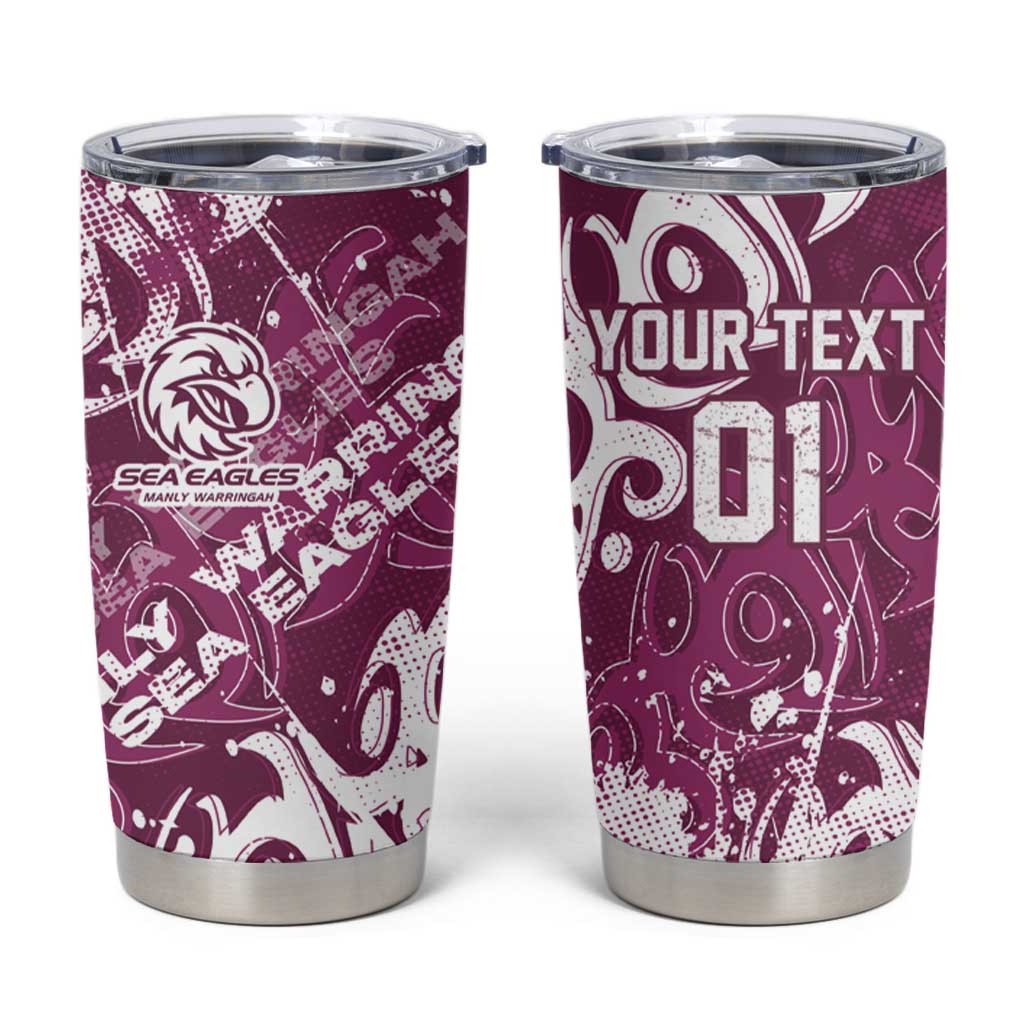 Personalized Manly Warringah Sea Eagles Rugby Tumbler Cup Urban Street Graffiti Style - Distressed Splatter Elements