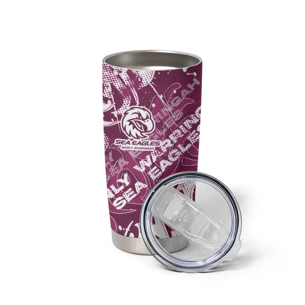Personalized Manly Warringah Sea Eagles Rugby Tumbler Cup Urban Street Graffiti Style - Distressed Splatter Elements