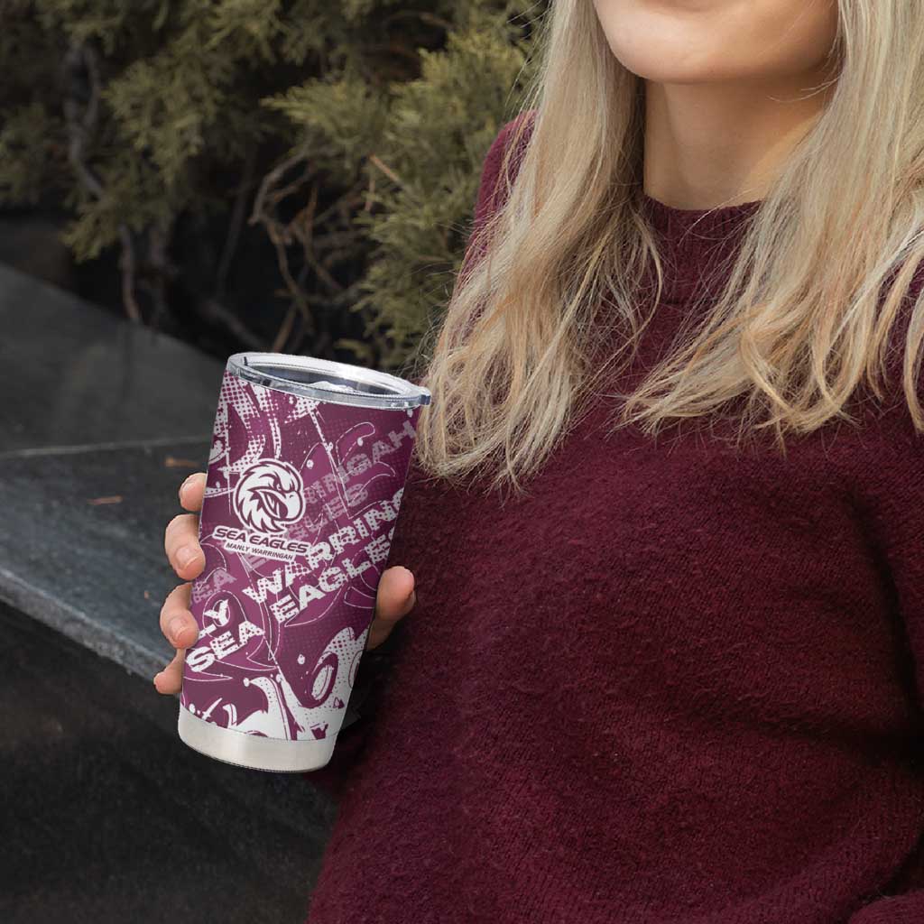 Personalized Manly Warringah Sea Eagles Rugby Tumbler Cup Urban Street Graffiti Style - Distressed Splatter Elements