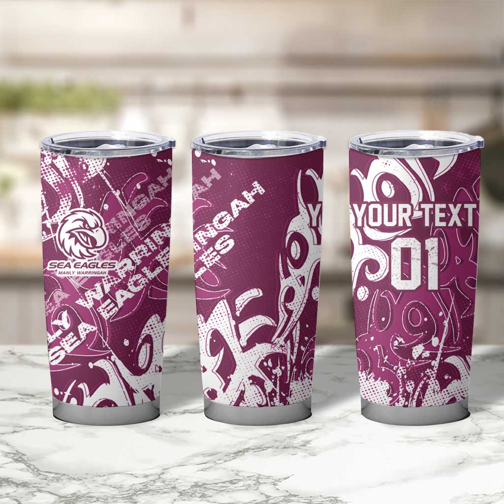 Personalized Manly Warringah Sea Eagles Rugby Tumbler Cup Urban Street Graffiti Style - Distressed Splatter Elements