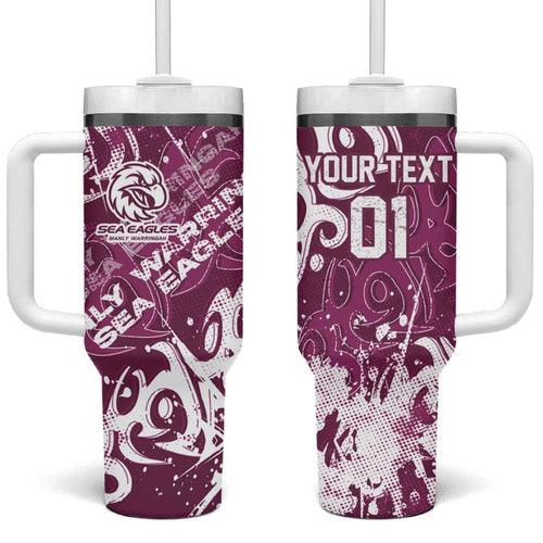 Personalized Manly Warringah Sea Eagles Rugby Tumbler With Handle Urban Street Graffiti Style - Distressed Splatter Elements