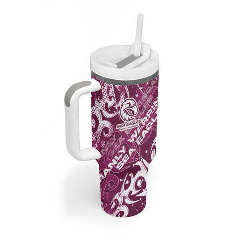 Personalized Manly Warringah Sea Eagles Rugby Tumbler With Handle Urban Street Graffiti Style - Distressed Splatter Elements